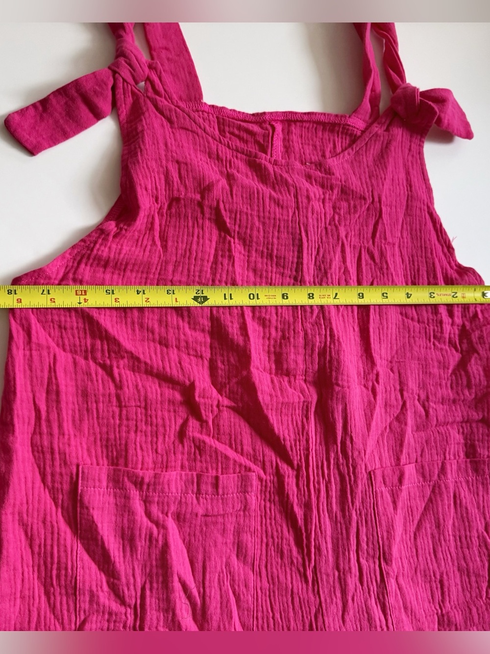 3 for $20 Fuchsia Tie-Strap Romper with Front Pockets - Picture 10 of 11